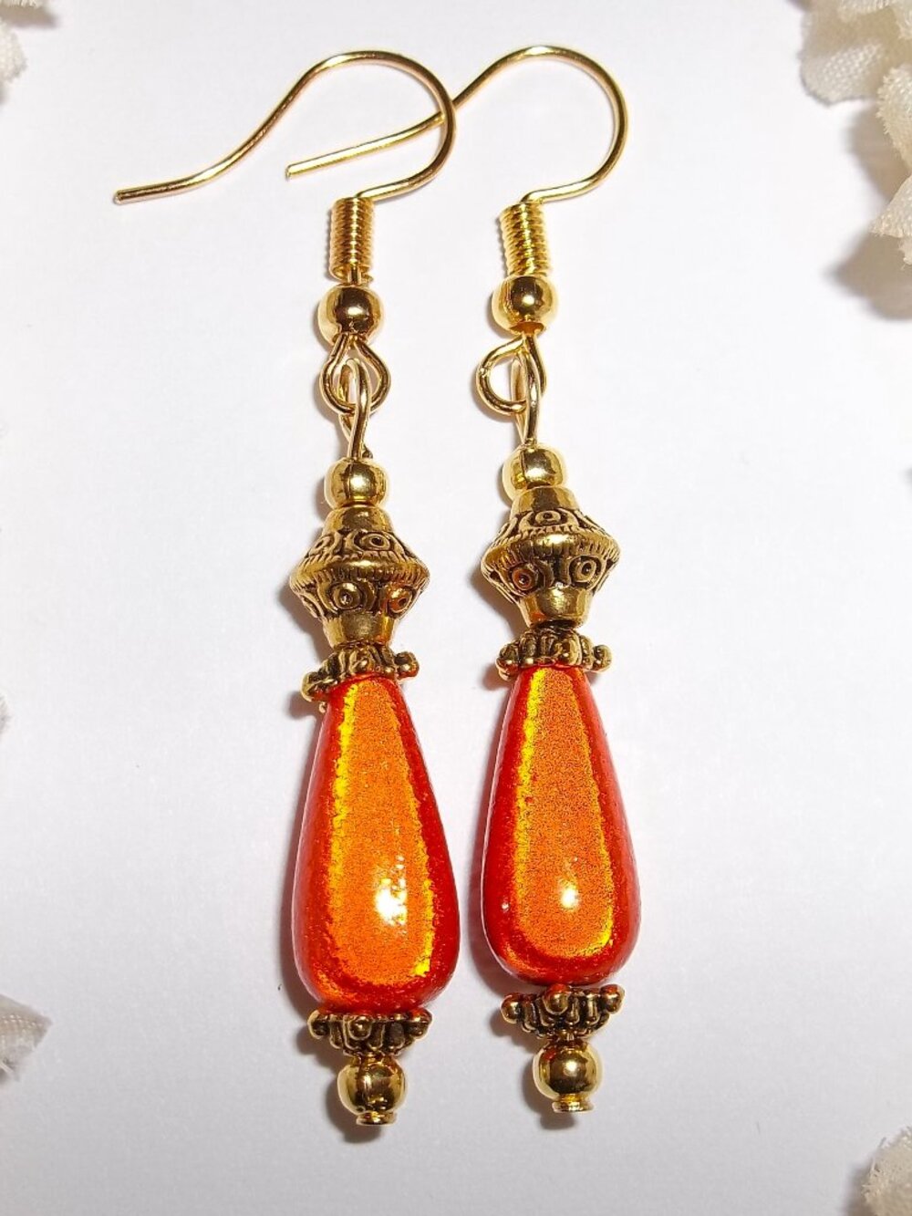 Orange and Gold Earrings Costume Jewelry For Women Set Pair Dangle Drop NWT D903